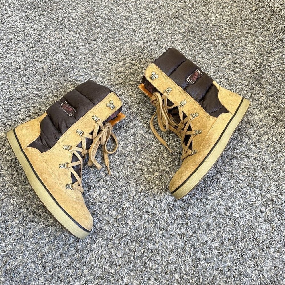 Timberland Deering Puffer Boots Womens 7.5 Brown Leather Winter Lace Up Quilted - Picture 2 of 8